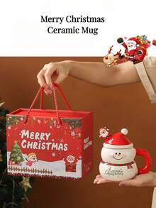 1 圣诞杯陶瓷杯带盖勺大容量马克杯礼物平安夜礼物学生水杯圣诞纪念咖啡杯创意圣诞雪人杯葫芦陶瓷杯牛奶杯圣诞早餐杯带勺圣诞礼物400ml - 彩色 - 查看 5
