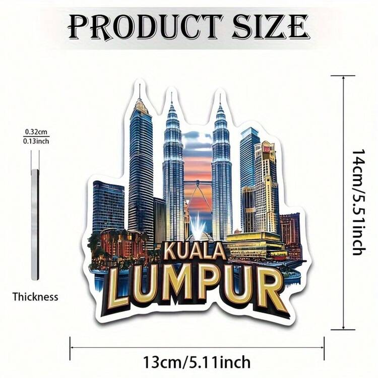 1pc Kuala Lumpur Skyline Refrigerator Magnet - Petronas Twin Towers & Octagon Design, Acrylic Rubber Soft Magnetic, Colorful Durable Kitchen Office Decor, Christmas Halloween Birthday Gift, Travel Souvenir, Cute Fridge Magnet, Vivid Pattern, Quality Craftsmanship, 2D Flat - Malaysia - View 10