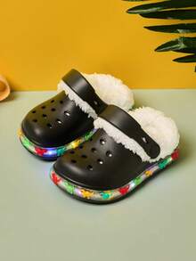 1 Pair Boys' Dinosaur EVA Thermal Lined Warm Anti-Slip Comfortable LED Light Up Casual Clogs, Suitable For Winter