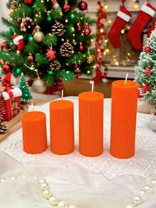 Lumânare cilindrică portocalie de Crăciun pentru aromaterapie, set de lumânări decorative, fabricată din ceară de soia și parafină, conține lumânări aromatice, poate arde timp de 42 de ore, decorare centru lumânare de Halloween, cadou pentru cea mai bună prietenă, cadou pentru femei, cadou de iarnă, decorare casă lumânare, lumânare con de Crăciun