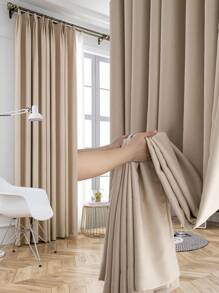 1pc Solid Color Modern Rayon Blackout Curtain, Rod Pocket Design, Suitable For Living Room And Bedroom - Sheer And Light Filtering Curtain, Living Room Curtain, Bedroom Curtain - Beige - View 3