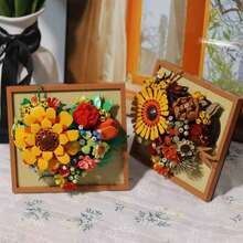 Nuevo conjunto decorativo de bloques de construcción montados a mano con marco con forma de corazón y flor en forma de corazón en flor, adorno de escritorio, artesanía - Flores exuberantes, adecuado para el Día de San Valentín, el Día de la Madre, regalos de cumpleaños, regalos navideños de alta gama