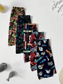 KAMULANG 5pcs/Set Men's Loose Airy Printed Boxer Briefs, Rainforest Animal Pattern, Lightweight Breathable Elastic Waist Shorts, Casual Sleepwear, Multi-Color (Please Order One Size Down For A Snug Fit) - Multicolor - View 4