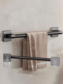 铝合金淋浴毛巾架，多功能浴室收纳配件 - 黑色 - 查看 8