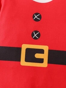 2pcs/Set Christmas Santa Claus Cartoon Baby Jumpsuit + Santa Hat, Autumn/Winter