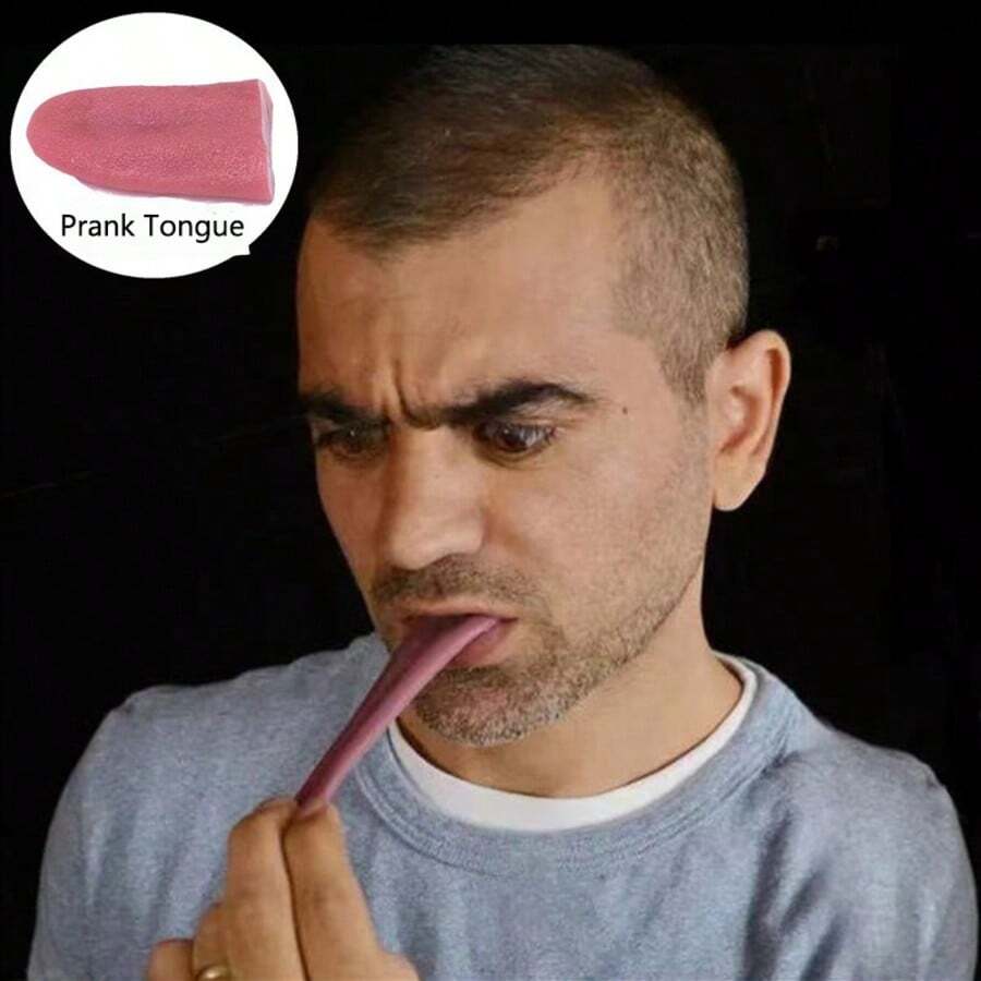 1pc Creative Rubber Prank Tongue Toy, Halloween Trick Cosplay, Party Gift - Red - View 1