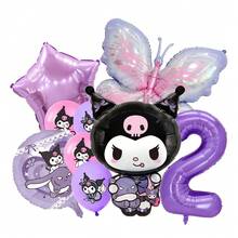 Decoraciones de fiesta de Sanrio Kuromi, decoraciones de globos de dibujos animados lindos de Kuromi, set de globos con números de mariposa morada de Kuromi para fiestas de cumpleaños, decoraciones de pared de fondo para fotos de grupo de fiesta de Kuromi, suministros de fiesta con globos con forma de personaje kawaii de Kuromi