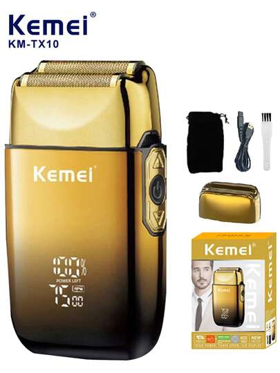Kemei KM-TX10 Travel Electric Shaver, Gold Version, Cordless Rechargeable Men's Electric Shaver, Ideal For Travel, Can Trim Hair And Beard, Compact And Portable