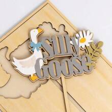DOne Silly Goose Wooden Cake Topper Gray And White Goose DesignCute Geese Birthday Party Decoration Farm Theme Cake Decor Goose Topper 7001 - As Pic - View 6