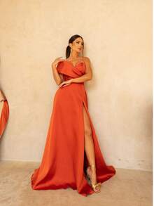 Long Dress With No Sleeves, Strapless, Flared Slit Birthday Party Party Wedding Cocktail Formal And Evening Wedding Guest Prom - 地球 - 查看 1