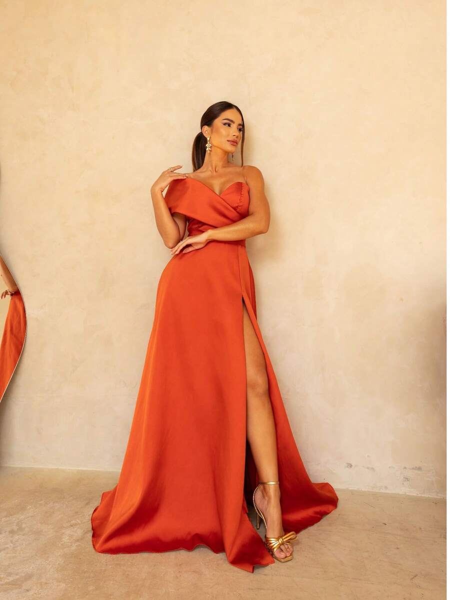 Long Dress With No Sleeves, Strapless, Flared Slit Birthday Party Party Wedding Cocktail Formal And Evening Wedding Guest Prom - 地球 - 查看 1