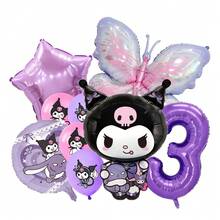 Decoraciones de fiesta de Sanrio Kuromi, decoraciones de globos de dibujos animados lindos de Kuromi, set de globos con números de mariposa morada de Kuromi para fiestas de cumpleaños, decoraciones de pared de fondo para fotos de grupo de fiesta de Kuromi, suministros de fiesta con globos con forma de personaje kawaii de Kuromi