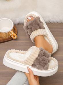 Women's Fluffy Soft Plush Open Toe Thick Bottom Warm Indoor Slippers, Cozy Home Wear, Non-Slip Quiet Floor Slippers, Autumn/Winter