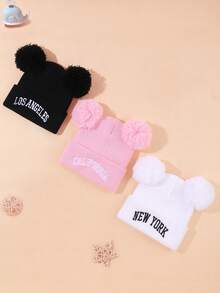 Fashionable New York, Fashionable Los Angeles, Fashionable California Embroidered Knitted Cap, Warm Baby, Cute New York, Los Angeles, California Letter Embroidery, Hand-Washable, Suitable For Daily Wear And Outdoor Warmth For Girls And Boys, And Perfect Gift Choice For Family Parties And Gatherings
