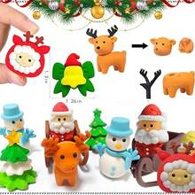 5/10/30/50 3D Christmas Erasers - A Detachable Eraser With Over 30 Different Christmas Elements. Desktop Pets, Classroom Rewards For Back To School Season. Party Gift Holiday Eraser. There Are Graphics Such As Reindeer, Santa Claus, Snowman, Sled, Cake, Etc. [Styles And Colors Are Random] - Christmas Eraser - View 3