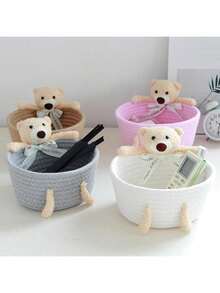 Cesta de Armazenamento Resistente Feita à Mão, Usada para Armazenar Produtos Infantis, Cesta de Armazenamento com Padrão de Animal Fofo, Organizadores Estilosos para Organizar Brinquedos de Animais de Estimação, Caixas de Armazenamento Tecidas à Mão Funcionais, Caixas de Armazenamento de Corda Artesanal, Organizadores Economizadores de Espaço