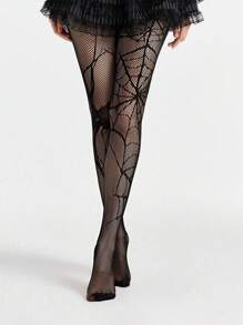 1pc Halloween Plus Size Women Sexy Spider Web Fishnet Stockings/Pantyhose, Stretchy Knit Tight Leggings Christmas Gift - Spider and Spider Web - View 4