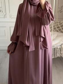 1pc Nida Fabric Scarf Attached Abaya Khimar, Suitable For Women's Daily Wear And Prayer, All Season