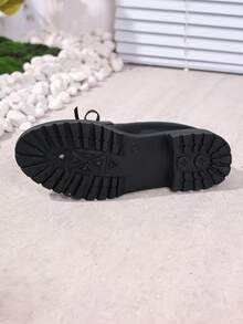 女士黑色厚底乐福鞋链条一脚蹬鞋，黑色皮鞋，复古厚底乐福鞋，适合所有季节 - 黑色 - 查看 7