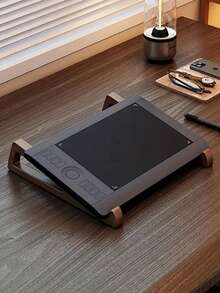 便携式可折叠木制笔记本电脑支架 - 符合人体工程学的角度调节（12°），具有散热通风功能，三角形木质托盘适用于平板电脑和迷你笔记本电脑，紧凑的设计，自然饰面
