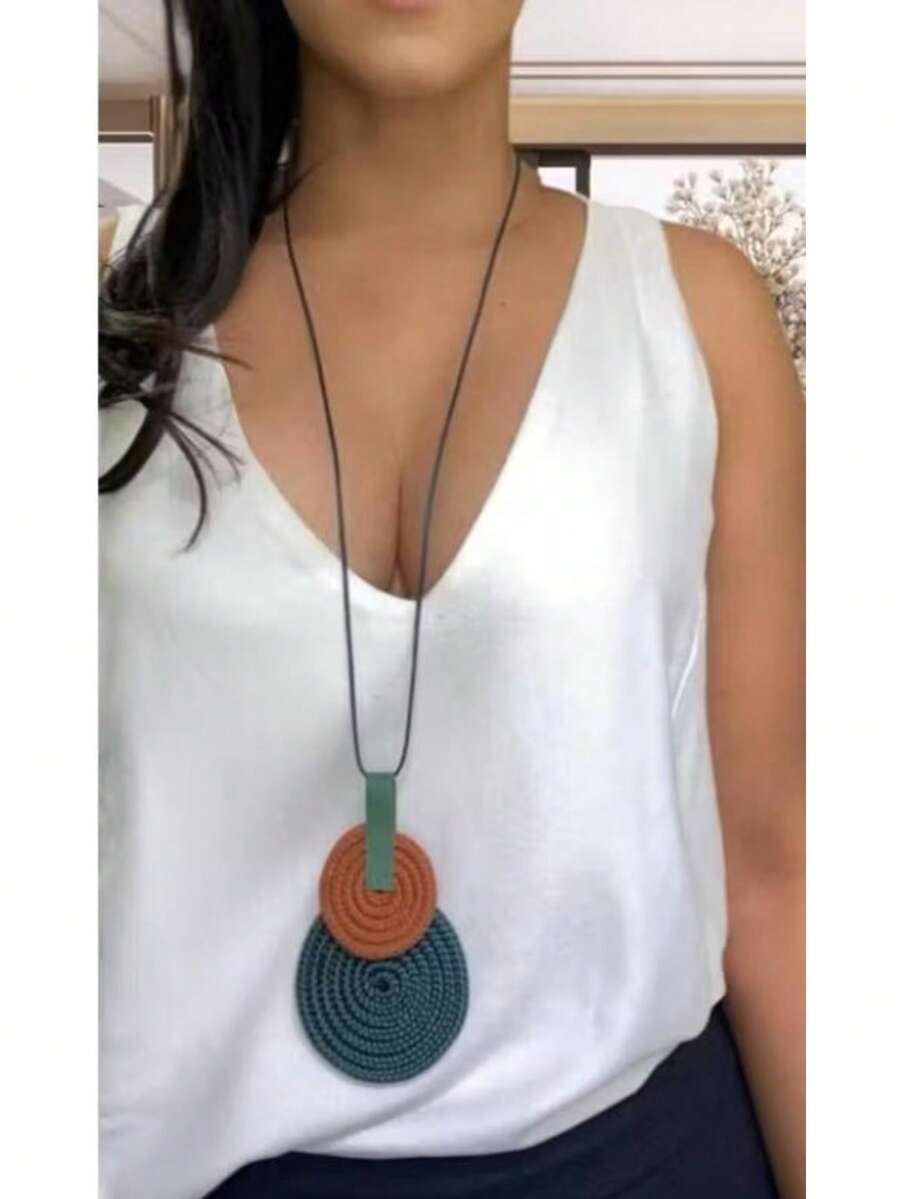 Women's Long Handmade Necklace With Mandala Pendant - 41. Oil/Terracotta - View 1