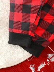 3pcs Christmas Baby Plaid Suspender Santa Claus Embroidered 2 In 1 Long Sleeve Bodysuit+ Red Plaid Pants + Hat Set