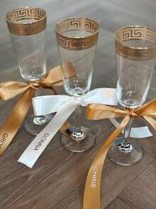 Customized Personalized Wine Glass Ribbon, Customized Wedding Champagne Flute Bow Personalized Satin Ribbon Name, Beverage Name Tag, Name Place Card, Personalized Satin Ribbon Bow (With Name) Wedding Table Decor Ribbon - Multicolor - View 3