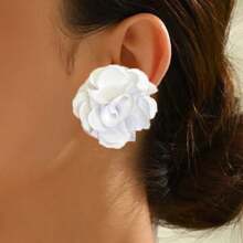 手工涤纶罗缎玫瑰花耳钉