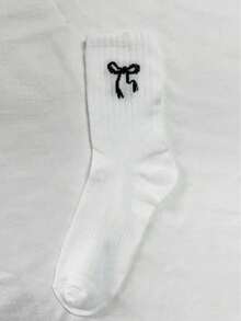 1/5 Pairs Solid Color Bow Decor Women Mid-Calf Socks, Fashion Minimalist Casual Comfortable Everyday Versatile Socks, Suitable For All Seasons