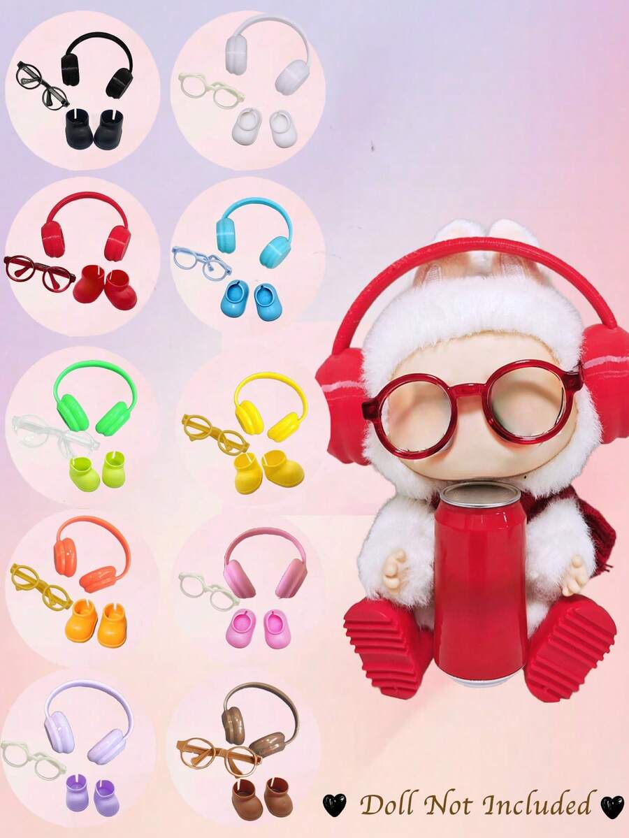 3pcs Doll Plastics Headphones Glasses Shoes For Labubu, Perfect DIY Fashion Gift Set For Teens, Students, Teachers, Bridesmaids & Friends | Ideal For Festivals, School Events, Holidays, Halloween, Autumn & Winter Celebrations, Christmas Decorations & Gifts | Great For Summer Vacations, Back To School, Outdoor Travel, Weddings, Family Trips & Travel Essentials (Doll Not Included)