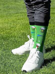 1/2 Pair Men Flag & Golf English Letter Breathable Casual Mid-Calf Socks, Versatile For Daily Wear, Fall - Multicolor - View 5
