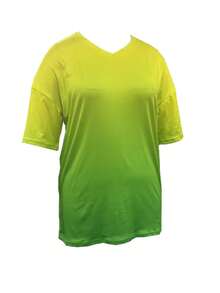 Plus Size Gradient Print V Neck T-Shirt, Casual Short Sleeve Top For Spring & Summer, Women'S Plus Size Clothing - 青碧色 - 查看 2