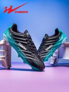 STARNOVO 男士足球鞋，青少年户外运动足球鞋，防滑长钉鞋底，适合足球比赛、训练、竞赛、世界杯和其他运动 - 黑色 - 查看 3