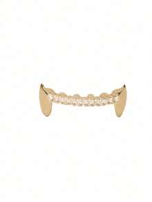1pc Fashionable Women's Rhinestone Tooth Grill With Lower Fang Design, Perfect For Party/Nightclub Wear, Comes With Tooth Glue, Shiny Stage Prop - Gold - View 3