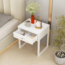 Modern White Nightstand With Drawer, Minimalist Bedside Table With Wood Knob, Compact End Table For Bedroom, Apartment, Or Small Spaces, Easy Assembly - 白色 - 查看 2