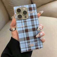 Tartan And Slogan Print Crystal Clear Square Phone Case Compatible With IPhone 16 15 14 13 12 Pro Max Plus Soft TPU Shockproof Cellphone Cover - 無色 - 查看 2