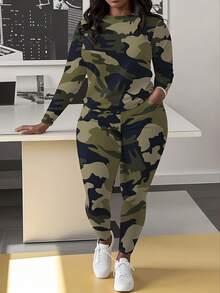Large Size Long Sleeves And Long Pants Digital Camouflage Suit - 軍綠色 - 查看 1