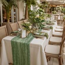 5pcs Ruched Table Cloth, 35*71 Inches, Cheese Cloth, Suitable For Wedding, Reception, Bridal Shower, Party, Birthday, Daily Dining Table & Chair Decor - Multicolor - View 9