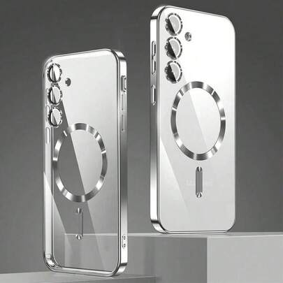 Funda de teléfono transparente magnética compatible con Galaxy A06 A16 A26 A36 A56 S25 Ultra S24 Ultra, compatible con MagSafe, con protector de lente de cámara incorporado, funda protectora transparente de TPU suave con electrochapado de lujo, a prueba de golpes y ultra delgada, compatible con la serie, resistente al agua, a los golpes y a los arañazos. Versión internacional, no la versión nacional.