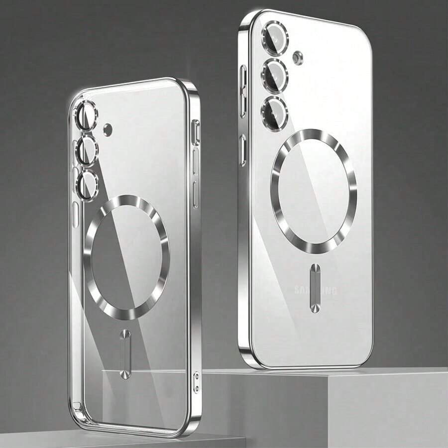 Magnetic Transparent Phone Case Compatible With Galaxy A06 A16 A26 A36 A56 S25 Ultra S24 Ultra, Compatible With MagSafe, Built-In Camera Lens Protector, Luxury Electroplated Soft TPU Transparent Shockproof Ultra-Thin Protective Case, Compatible With Series, Waterproof, Shockproof, Scratch-Resistant.,International Version, Not The Domestic Version - Silver - View 1