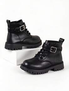 1 par de botas rasteiras infantis novas, botas de cavaleiro infantil, estilo punk, artesanato 3D, design de , adequadas para alunos do ensino fundamental e médio, versáteis para passeios e reuniões, todas as estações