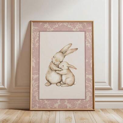1 件无框可爱兔子 Cottagecore 墙壁艺术印刷品、农舍兔子花卉粉色海报、复古动物插图、宿舍装饰女孩礼物、返校、时髦海报、卧室房间装饰、装饰、墙壁印刷品、海报
