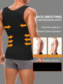 Men's Slimming Compression Tank Top - Slim Fit Undershirt, Breathable & Stretchy, Abdominal Shaping Fitness Wear - Black - View 4