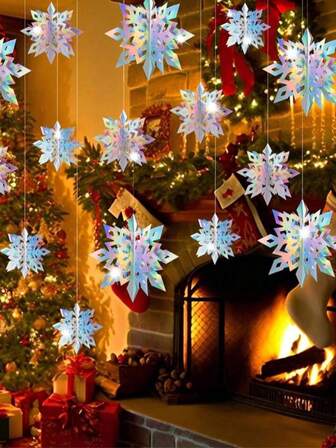 6Pcs Winter Snowflake Hanging Decorations 3D Large Snowflakes Paper Hanging Garland For Christmas Winter Wonderland Holiday New Year Party Home Decoration