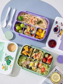 1 件套午餐盒、便当盒、带餐具的午餐盒、方形分区微波炉便当盒、便携式多功能野餐盒、午餐盒、沙拉盒、开学季 - 彩色 - 查看 4