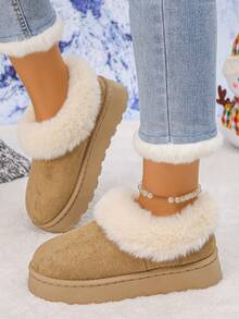 1 双厚底保暖内衬青少年雪地靴，适合室内外穿着，防滑，休闲，秋冬 - 卡其色 - 查看 7