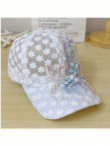 1pc Floral Embroidered Mesh Women's Baseball Hat Gorgeous And Elegant Lace Adjustable Sports Hat