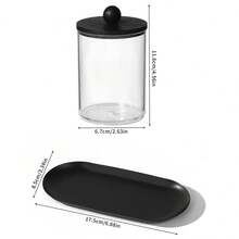 Qtip Holder Dispenser With Tray Bathroom Jar Storage Organization Acrylic Apothecary Jars Canisters , Cotton Ball Qtip Holder Bathroom Set With Black Lids For Cotton Swab Halloween Storage