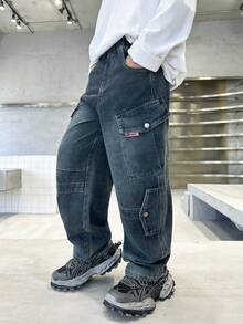 Loose Fit Casual Denim Jeans For Teenage Boys, Suitable For Daily, School, Outdoor Wear, Autumn