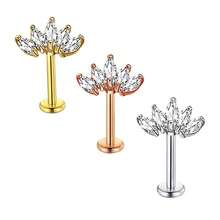 1-3pcs Fashionable Stainless Steel Cubic Zirconia Crown Stud Earrings, Cartilage Earrings, Lip Rings & Studs For Women Body Piercing Jewelry